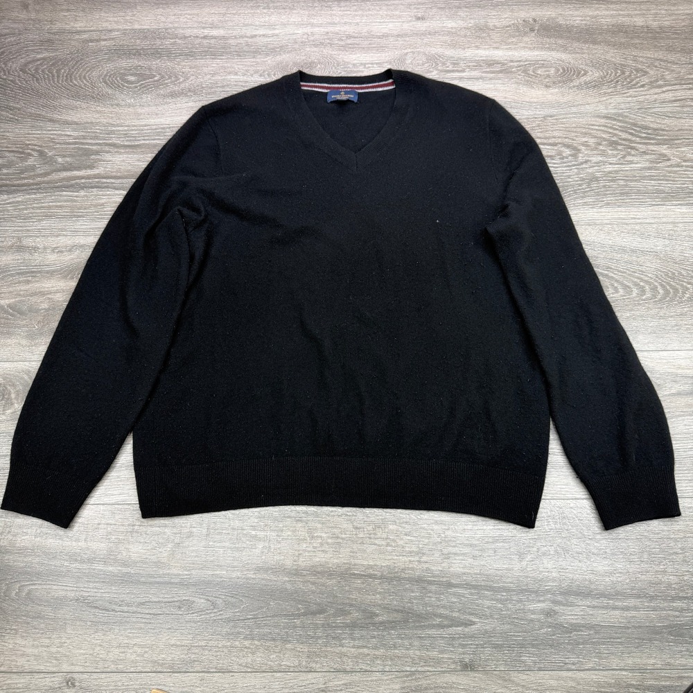 Brooks Brothers Sweater Mens Large Black Cashmere V-Neck Preppy Academia READ